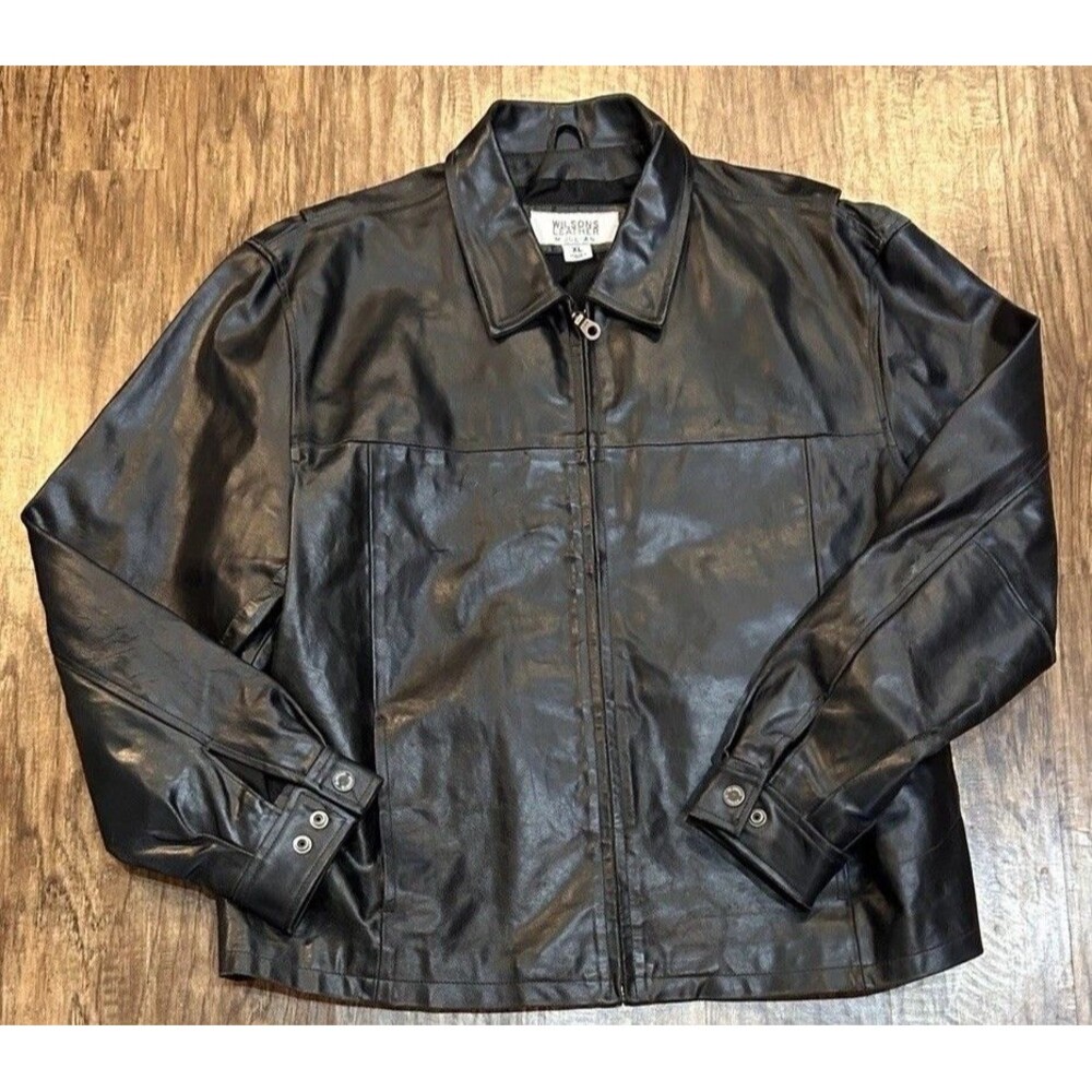 1990s Vintage Leather Jacket Black Mens Size XL, Wilson's Leather M. Julian
